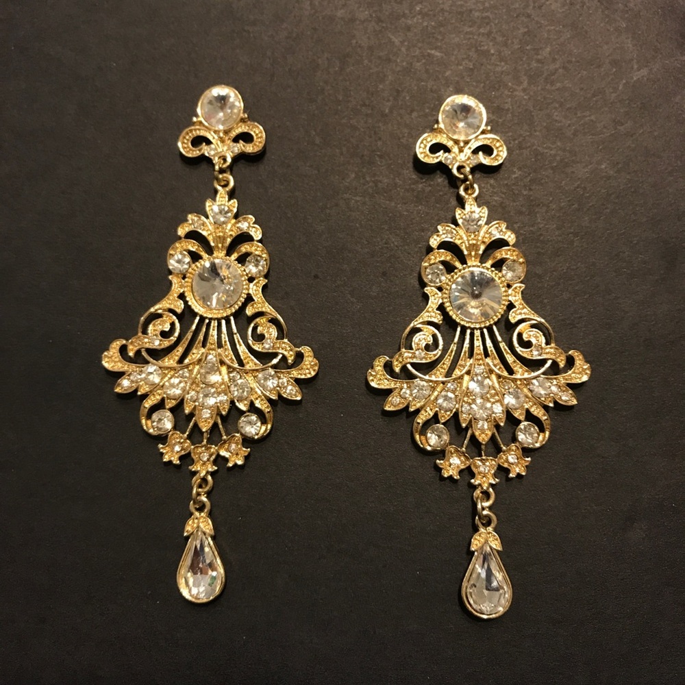 Gold-toned and Rhinestone Chandelier Earrings